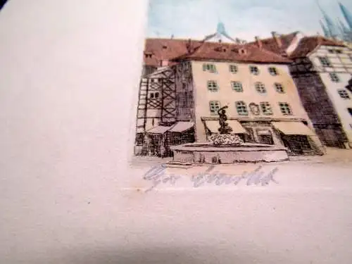 Eger/ Cheb "Marktplatz" Farbradierung um 1920 signiert unten r.