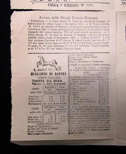 Zugfahrplan+Preise Rom/Neapel/Umland 1875 Orario e Prezzi Delle Ferrovie Romane