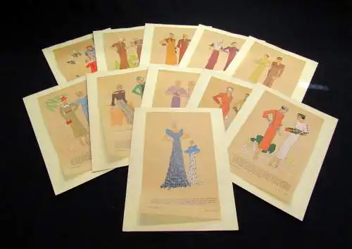 Sammlung 11 Pochoir-kolorierte Lithografien Mode aus "Tres Parisien" um 1930