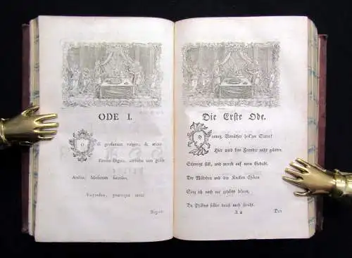 Uebersetzung des Oden des Horaz 5 Teile in 1 Buch 1756 zahlreiche Kupfervignett.