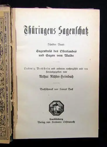Bechstein, Ludwig Thüringer Sagenbuch 5 Bde. 1913 Buchschmuck von Hanns Bock