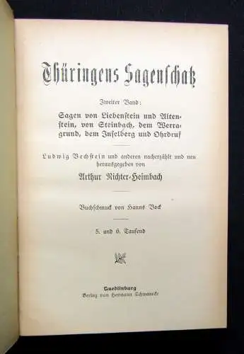 Bechstein, Ludwig Thüringer Sagenbuch 5 Bde. 1913 Buchschmuck von Hanns Bock
