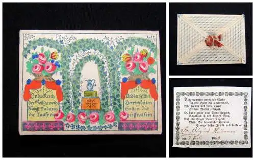 Alter Umschlag mit Taufbrief 1848 dekorativ floral geprägt Taufe Religion