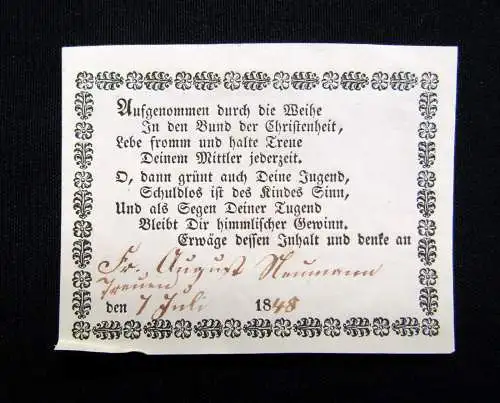 Alter Umschlag mit Taufbrief 1848 dekorativ floral geprägt Taufe Religion
