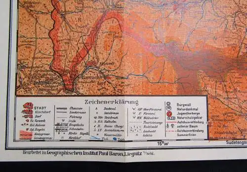 Baron´s Heimatkarte Hirschberg ca. 54 x 48cm Maßstab 1: 100 000 um 1930 Guide