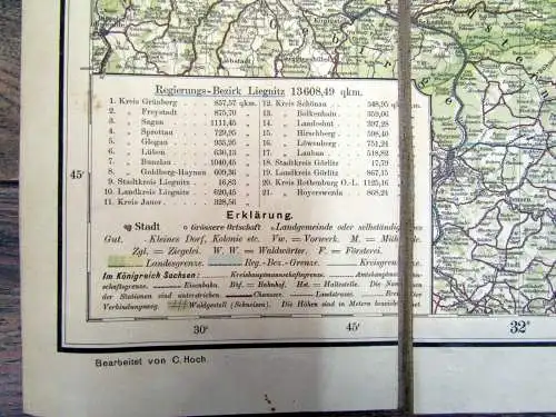 Karte auf Leinen Hech C. Regierungsbezirk Liegnitz 1:300 000 ca.76 x 66 cm
