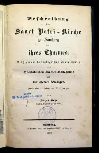 Suhr Beschreibung der Sanct Petri-Kirche zu Hamburg und ihres Thurmes 1842 mb