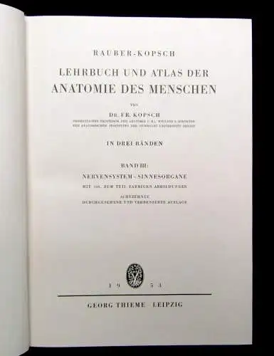 Kopsch Lehrbuch und Atlas der Anatomie des Menschen 1952 Bd. 1-3 komplett Wissen