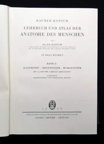 Kopsch Lehrbuch und Atlas der Anatomie des Menschen 1952 Bd. 1-3 komplett Wissen