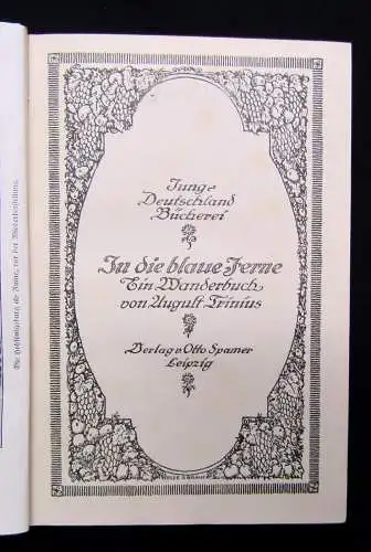 Trinius August, In die blaue Ferne Ein Wanderbuch 1913 Erzählungen Geschichten