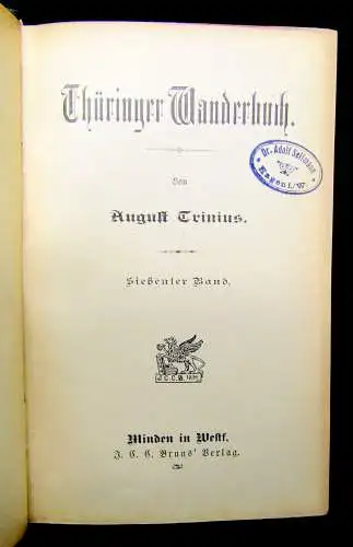 Trinius Thüringer Wanderbuch 7. Bd apart um 1900 Landeskunde Ortskunde Guide