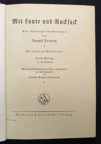 Trinius, August Mit Laute und Rucksack- Thüringen 2 Bde. zusammen 1923 Literatur