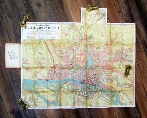 Adler Plan von Hamburg Altona- Wandsbek 1857 nebst beschreibendem Führer 1:18000