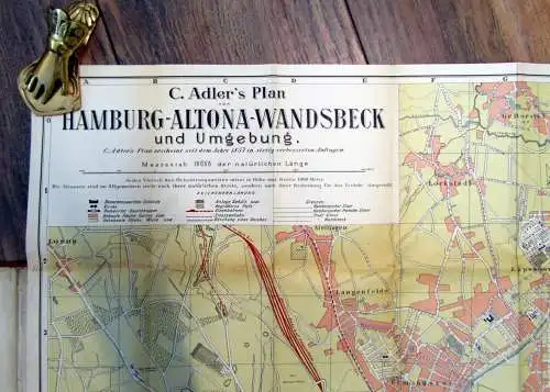 Adler Plan von Hamburg Altona- Wandsbek 1857 nebst beschreibendem Führer 1:18000