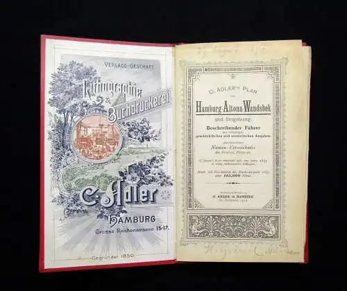Adler Plan von Hamburg Altona- Wandsbek 1857 nebst beschreibendem Führer 1:18000