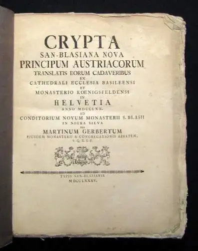 Crypta San. Blasiana Nova Principum Austriacorum Translatis Eorum Cadaveribus