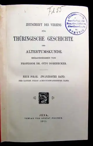 Dobenecker Zeitschrift des Vereins für Thüringische Geschichte Neue Folge 20. Bd