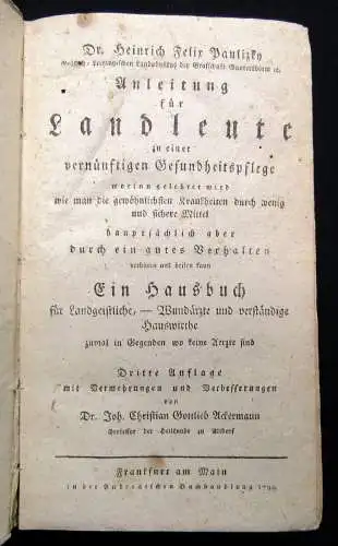Paulizky anelitung für Landleute zu einer vernünftigen Gesundheitspflege 1799