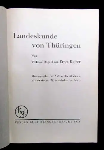 Kaiser Landeskunde von Thüringen 1933 Geschichte Landeskunde