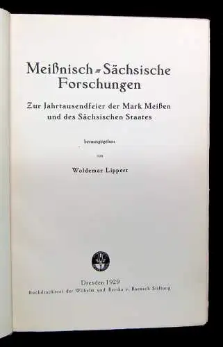 Lippert Meißnisch-Sächsische Forschungen Zur Jahrhundertfeier der Mark Meißen