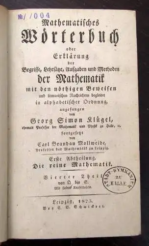 Klügel Mathematisches Wörterbuch 5 Bde.+ 1 Supplementbd. 1803 Methoden js