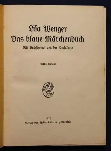 Wenger Das blaue Märchenbuch 1919 Kinderliteratur Geschichten Erzählungen sf