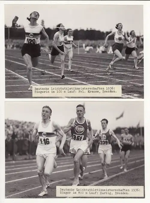 Original Sportfotografie 1936 Rudolf Harbig & Käthe Krauß Leichtathletik Lauf AA 0