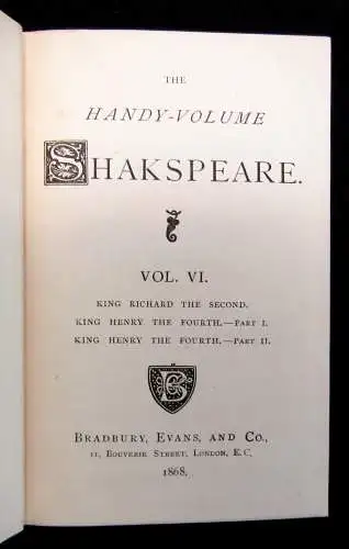 Shakespeare, William The Handy-Volume Shakespeare 13 Bde 1867 Selten  Klassiker