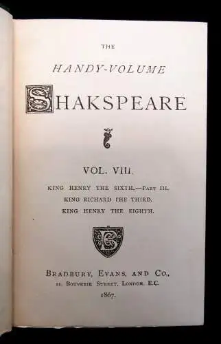 Shakespeare, William The Handy-Volume Shakespeare 13 Bde 1867 Selten  Klassiker