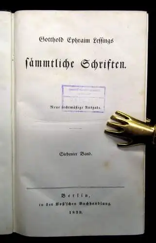 Lessing, Gotthold Ephraim Sämmtliche Schriften 13 in 7 Bde 1838-40 Klassiker