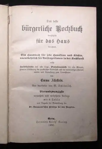 Allestein Das beste bürgerliche Kochbuch vorzüglich für das Haus berechnet 1906
