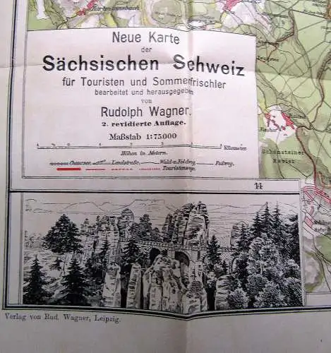 Wagner`s Führer und Karte der Sächsischen Schweiz f. Touristen u.Sommerfrischler