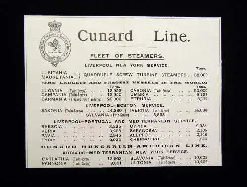 The Cunard Steamship Company Ltd In 4 1/2 Tagen über den Ocean o.J. (1907)