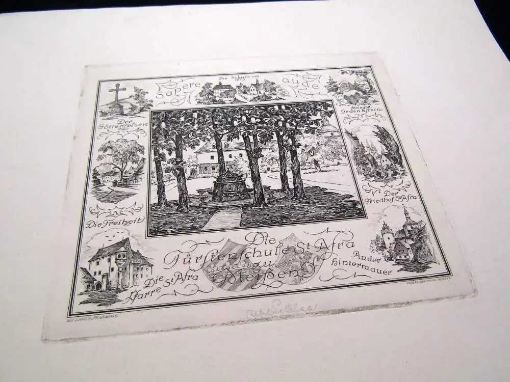 seltene Radierung Alfred Gelbhaar um 1920 Die Fürstenschule St. Afra zu Meißen 1