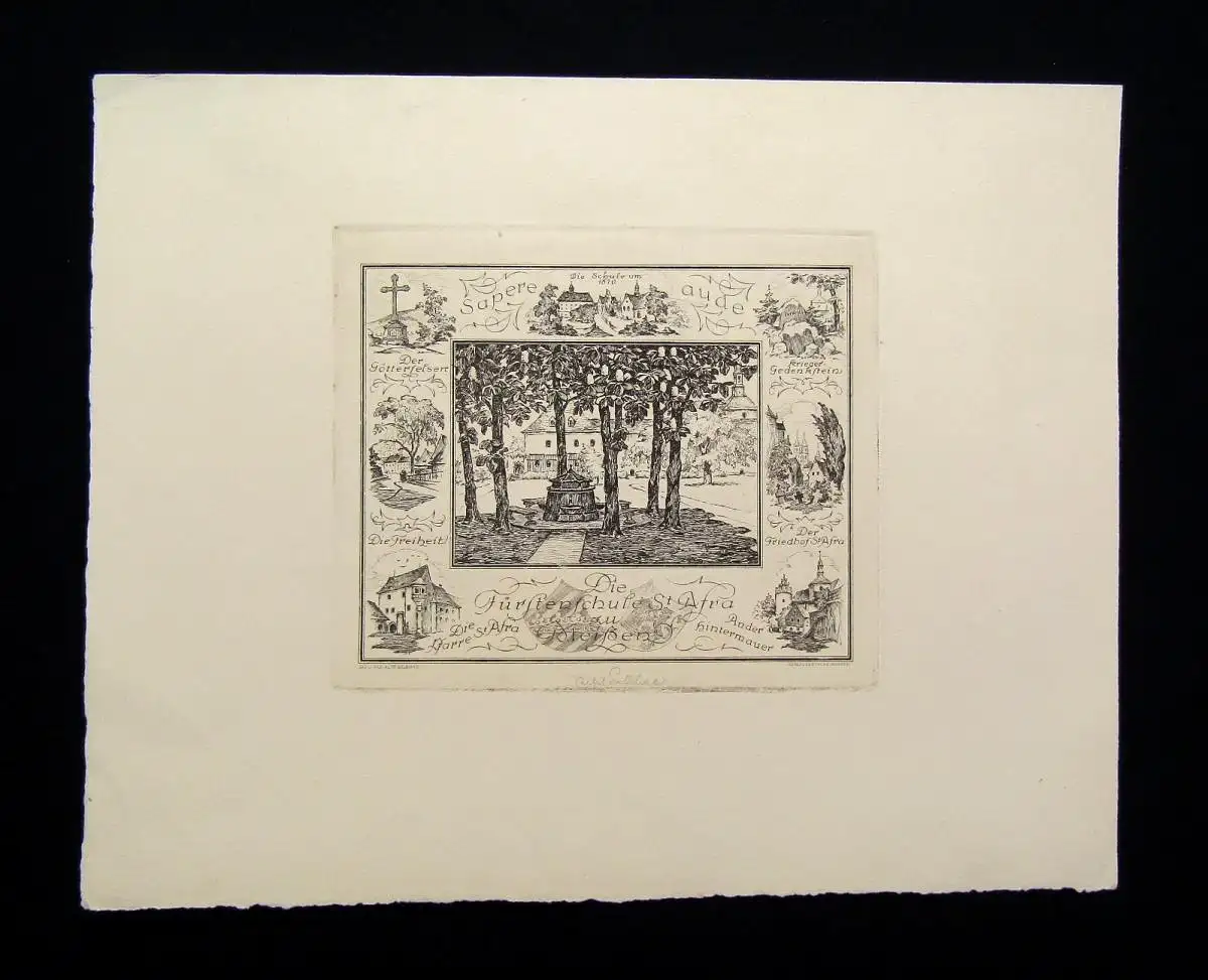 seltene Radierung Alfred Gelbhaar um 1920 Die Fürstenschule St. Afra zu Meißen 2