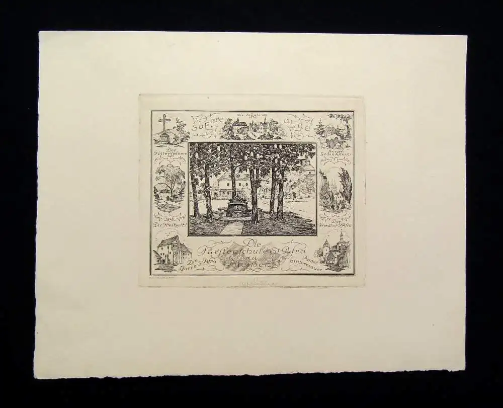 seltene Radierung Alfred Gelbhaar um 1920 Die Fürstenschule St. Afra zu Meißen 2