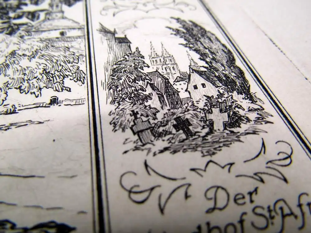 seltene Radierung Alfred Gelbhaar um 1920 Die Fürstenschule St. Afra zu Meißen 4