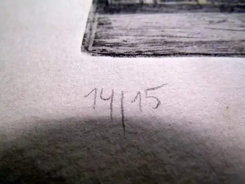 Radierung von Behr über die St. Marienkirche in Barth (bei Stralsund) 1986 Kunst