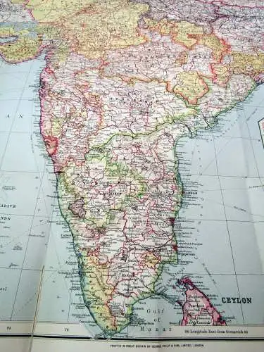 Philips Authentic Imperial Maps for Tourists Traveller India um 1930 ca.70x55 cm