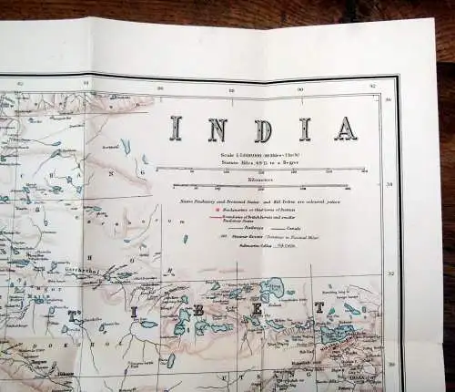 Philips Authentic Imperial Maps for Tourists Traveller India um 1930 ca.70x55 cm