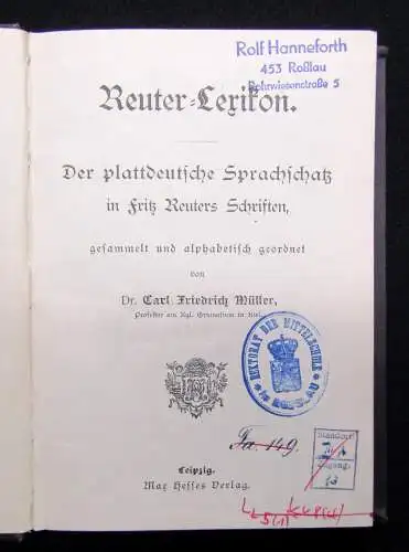 Müller Reuter-Lexikon Der Plattdeutsche Sprachschatz 1904 Lexika Wörterbuch
