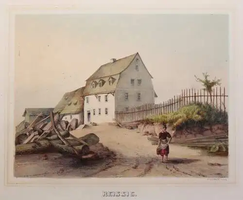 kolorierte Lithografie Reissig Poenicke Schlösser & Rittergüter um 1855 Pirna xz