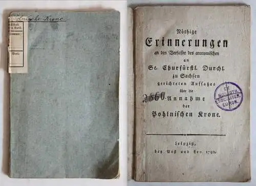 Daniel -Nöthige Erinnerungen 1792 Geschichte Sachsen August der Starke Polen -xz