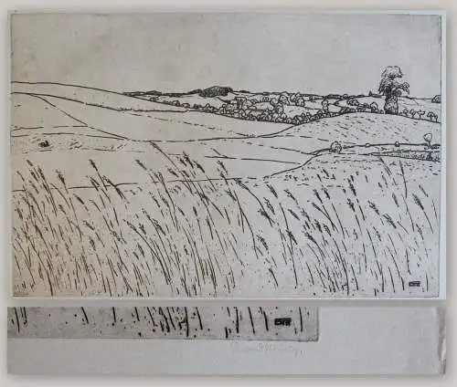 Ferdinand Steiniger Radierung Stilles Dörfchen 1911 Grafik Landschaft Sachsen xz