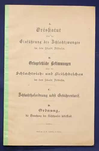 Ortsstaturt über die Einführung des Schlachtzwanges um 1889 Tierhaltung sf