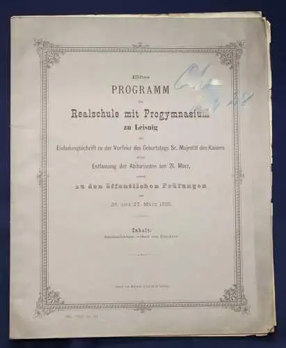 11. Programm der Realschule mit Progymnasium zu Leisnig 1885 Geschichte sf