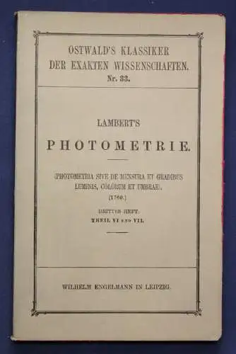Anding Lambert's Photometrie Nr. 33 1892 Wissenschaften Studium Chemie sf