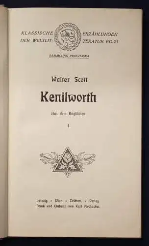 Scott Walter Kenilworth Teil 1 und 2 um 1900 Klassische Erzählungen Lyrik js