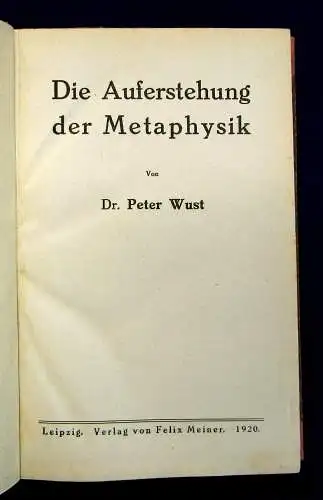 Wust Die Auferstehung der Metaphysik Erstausgabe 1920 selten Wissen js