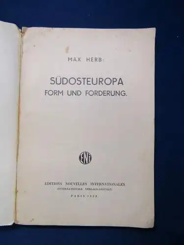 Herb Südosteuropa Form und Forderung EA 1938 Politik Wirtschaft Gesellschaft js